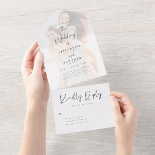 Elegant Chic Modern Simple Photo Wedding All In One Invitation
