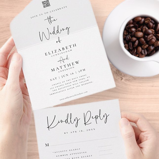 Elegant Chic Modern Simple QR Code Wedding All In One Invitation (Creator Uploaded)