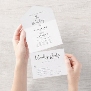 Elegant Chic Modern Simple Wedding and RSVP All In One Invitation