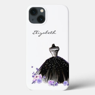 Elegant Chic Modern Watercolor Trendy Black Girly iPhone 13 Case
