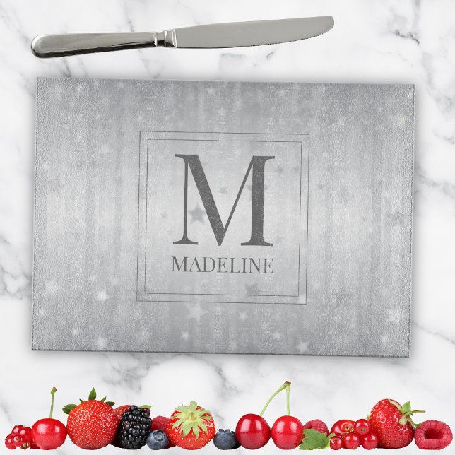 Elegant Chic Modern White Grey Silver Stars Cutting Board (Creator Uploaded)