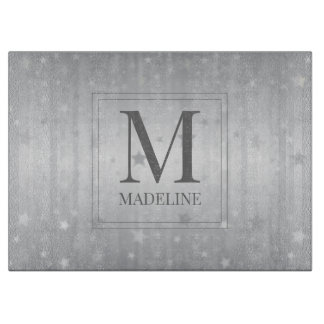 Elegant Chic Modern White Grey Silver Stars Cutting Board