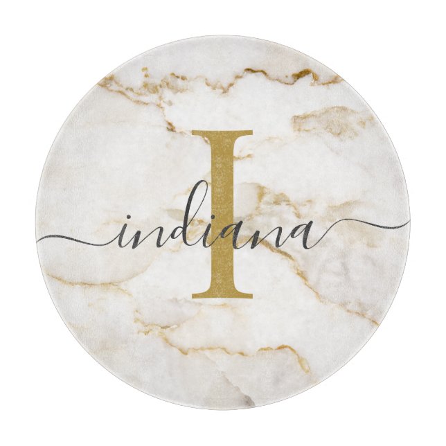 Elegant Chic Monogram Marble Look Custom Cutting Board (Front)