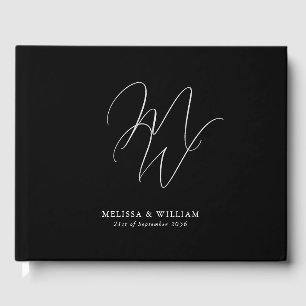 Elegant Chic Monogram Modern Black Wedding Guest Book