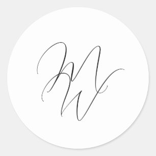 Elegant Chic Monogram Modern Black & White Wedding Classic Round Sticker
