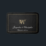 Elegant Chic Monogram Names Newlywed Wedding Bath Mat<br><div class="desc">Elegant Chic Monogram Names Newlywed Wedding Bath Mat. Cute stylish personalised black and gold monogrammed bath mat. Classic script for the monogrammed last name initial, the names of the bride and groom and the date on a chic black background. A perfect gift for newly weds, engaged couples or beautiful for...</div>