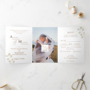 Elegant Chic Monogram Photo Tri-Fold Holiday Card