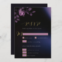 Elegant Chic Moody Dark Purple Floral Wedding RSVP