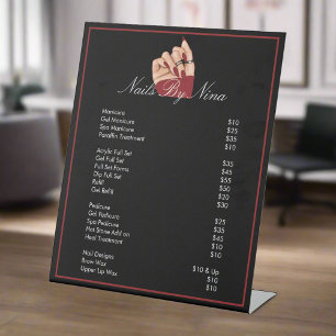 Elegant Chic Nail Salon Manicurist Black & Red Pedestal Sign
