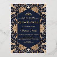 Elegant chic navy and real gold foil quinceanera