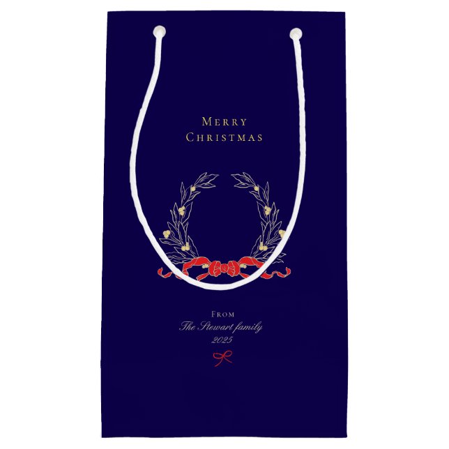 Elegant Chic Navy Blue Christmas Holiday Small Gift Bag (Front)