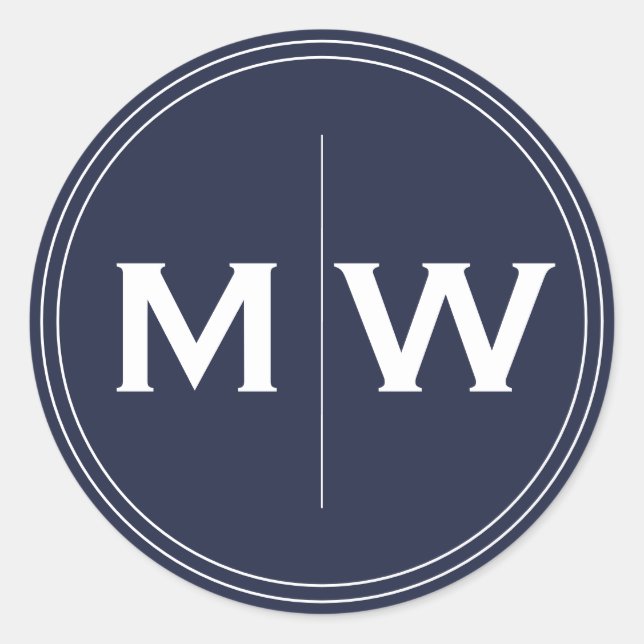 Elegant Chic Navy Blue Circle Two Monogram Initial Classic Round Sticker (Front)
