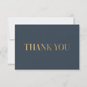 Elegant Chic Navy Blue Gold Thank You Photo Card