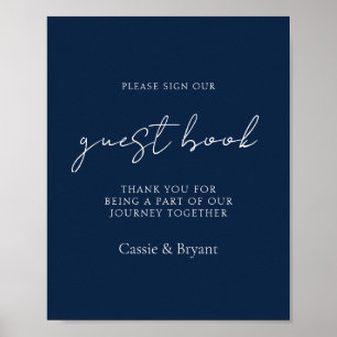 Elegant Chic Navy Blue Wedding Guest Book Sign