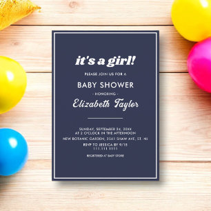 Elegant Chic Navy Blue White Formal Baby Shower Invitation