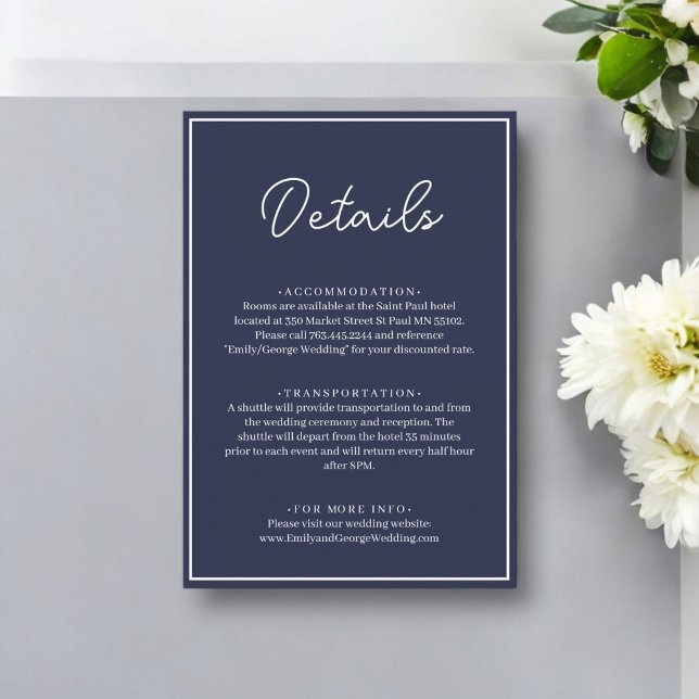 Elegant Chic Navy Blue White Minimal Wedding Enclosure Card (Creator Uploaded)