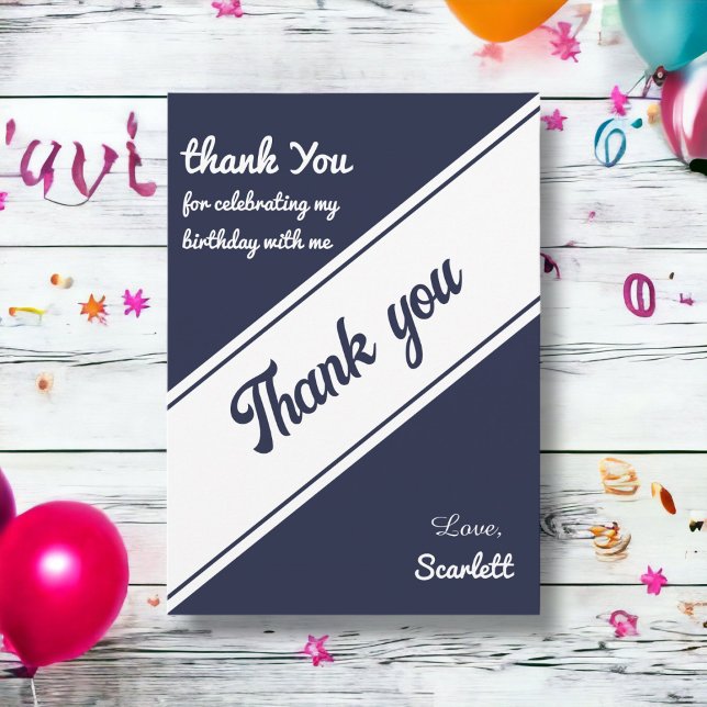 Elegant Chic Navy Blue White Modern Birthday Thank You Card (Creator Uploaded)
