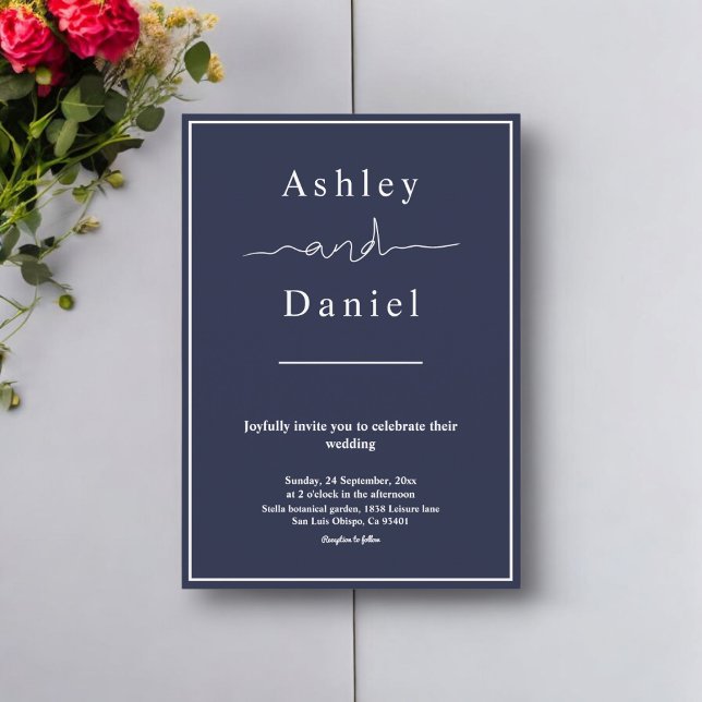 Elegant Chic Navy Blue White Modern Simple Wedding Invitation (Creator Uploaded)
