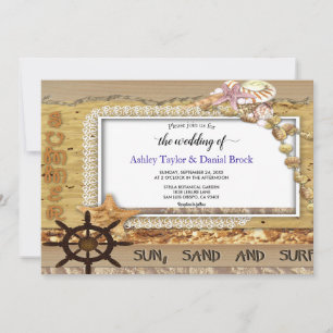 Elegant Chic Navy Seaside Summer Coastal Wedding Invitation