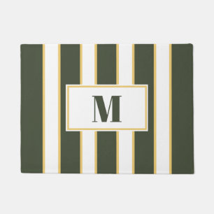 Elegant Chic Olive Green and White Stripe Custom Doormat
