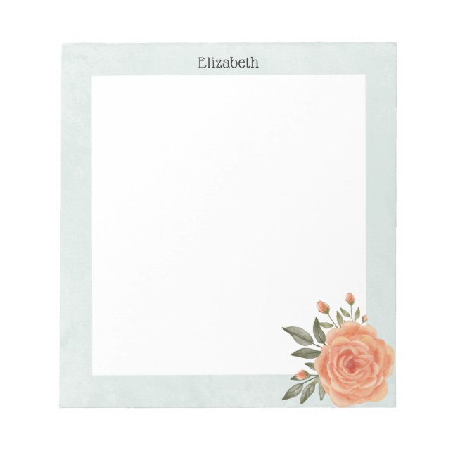 Elegant Chic Orange Watercolor Floral Personalised Notepad (Front)