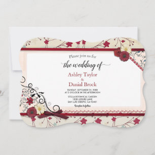 Elegant Chic Ornamental Red Rose Floral Wedding Invitation