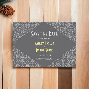 Elegant Chic Ornate Damask Grey Formal Wedding Save The Date