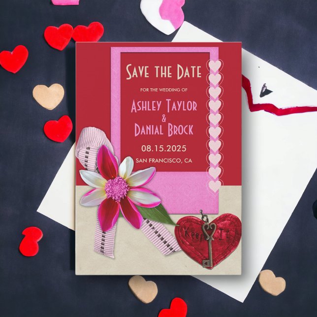 Elegant Chic Ornate Valentine Red Romantic Wedding Save The Date (Creator Uploaded)