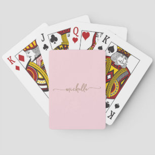 Elegant Chic Pale Pink Monogram Name Gold Script  Playing Cards