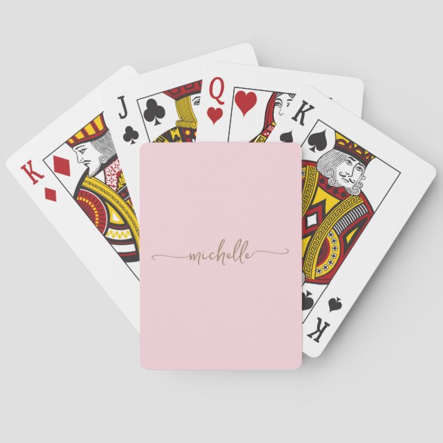 Elegant Chic Pale Pink Monogram Name Gold Script  Playing Cards (Back)