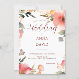 Elegant Chic Pastel Floral Watercolor Wedding Invitation