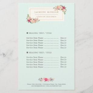 Elegant Chic Pastel Watercolor Floral Price Flyer