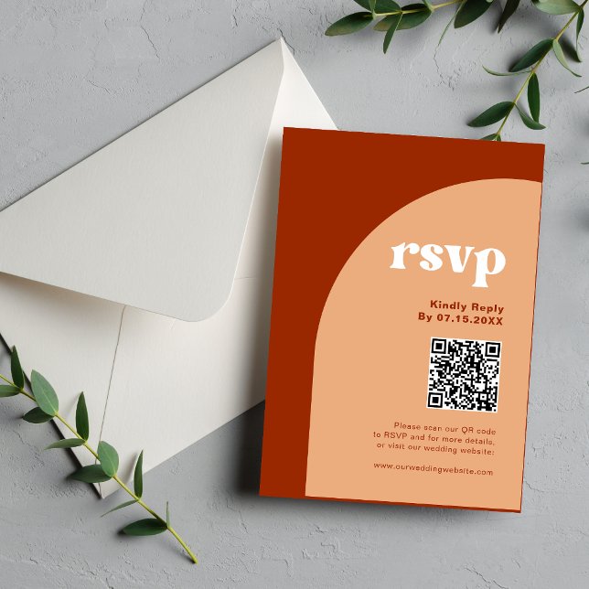 Elegant Chic Peach Terracotta Arch Boho Wedding RSVP Card (Creator Uploaded)