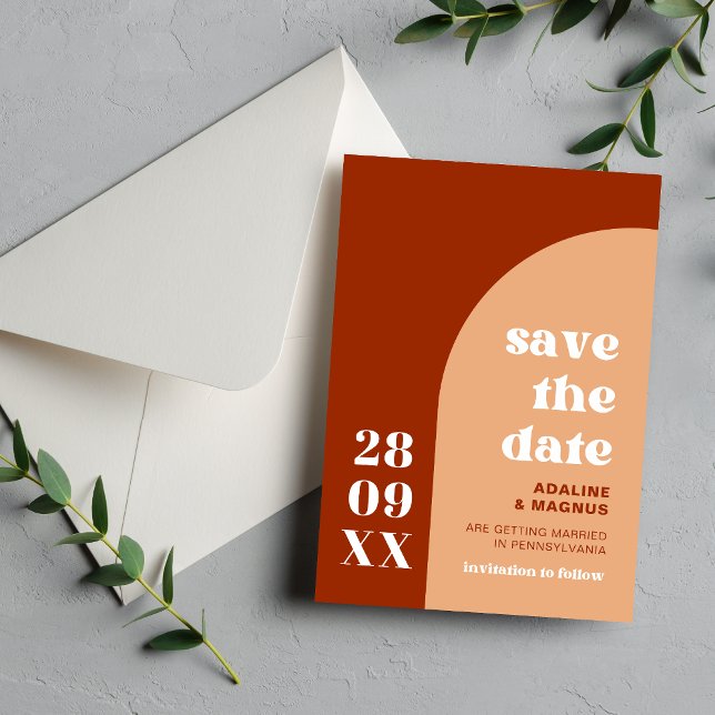 Elegant Chic Peach Terracotta Arch Boho Wedding Save The Date (Elegant chic peach terracotta arch save the date shares your wedding news with warm boho charm.)