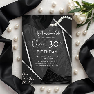 Elegant Chic Pearls & Satin Adult Birthday Party Invitation