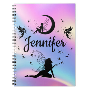 elegant chic personalised holographic fairy notebook