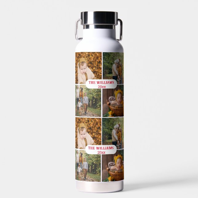 elegant chic personalised photos collage pattern water bottle (Front)