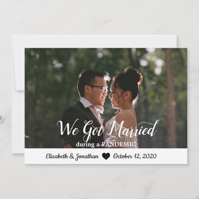 Elegant Chic Photo Script Married During Pandemic Announcement (Front)