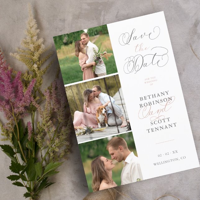 Elegant Chic Pink 3 Photos Sophisticated Wedding (Creator Uploaded)