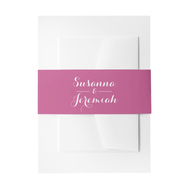 Elegant Chic Pink and White Wedding Invitation Belly Band (Front Example)