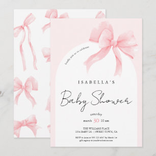 Elegant Chic Pink Bow Baby Shower Invitation