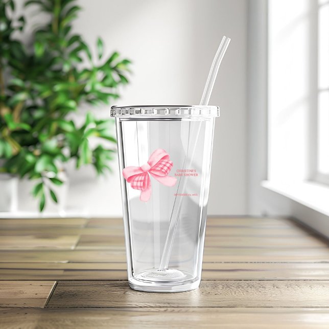 Elegant & Chic Pink Bow Girl Baby Shower Acrylic Tumbler (Creator Uploaded)