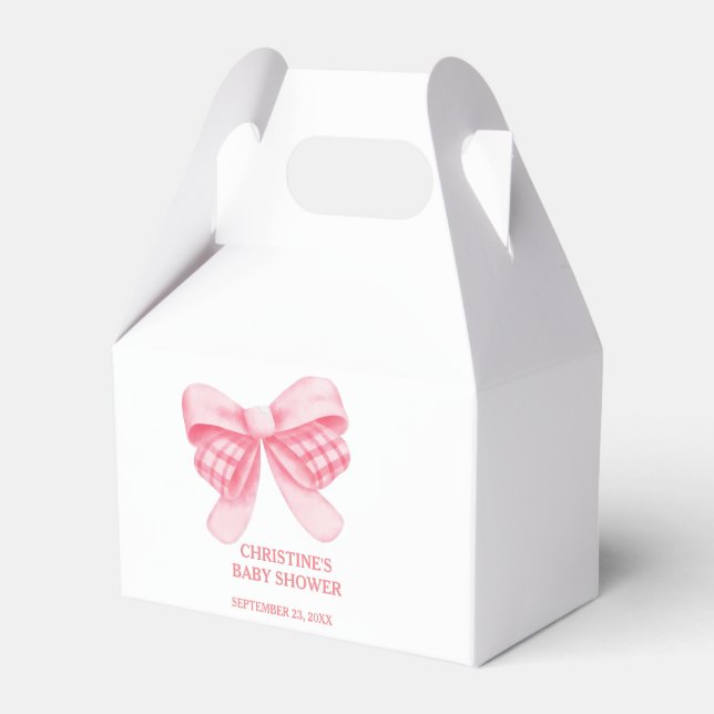 Elegant & Chic Pink Bow Girl Baby Shower Favour Box (Front Side)