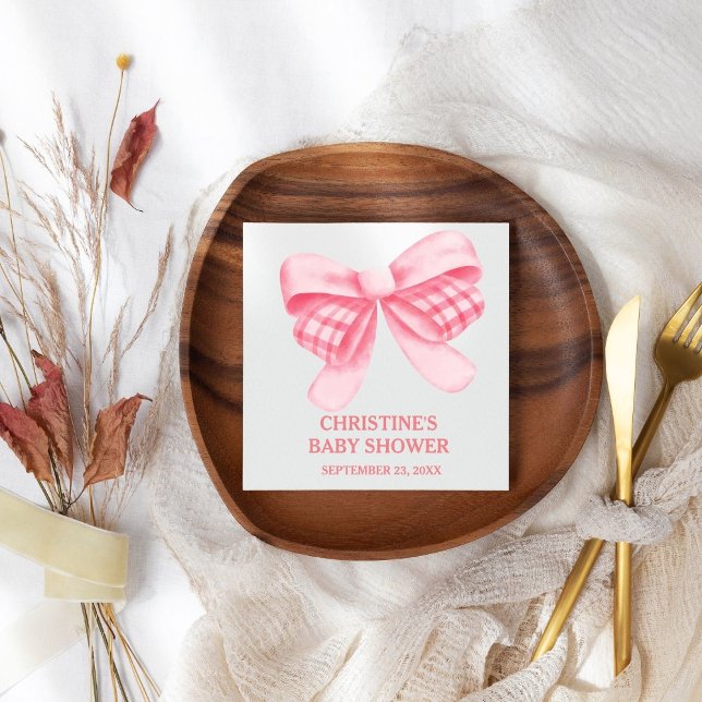 Elegant & Chic Pink Bow Girl Baby Shower Napkin (Creator Uploaded)