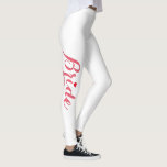 Elegant Chic Pink Bride Wedding Bachelorette Party Leggings<br><div class="desc">Beautiful, elegant dark pink on white typography script, red heart, cool, simple, chic, stylish, breatheable, hand sewn, womens all over print full length fashion workout sports leggings pants for the bride / bride to be, for bridal shower, bachelorette party, wedding, honeymoon. These leggings / yoga pants stretches to fit your...</div>