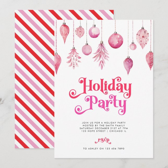 Elegant Chic Pink Christmas Holiday Drinks Party Invitation (Front/Back)