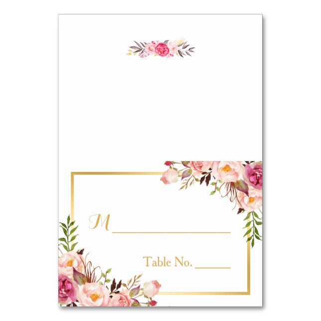 Elegant Chic Pink Floral Escort Wedding Place Table Number (Front)