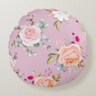 Elegant chic pink floral round cushion