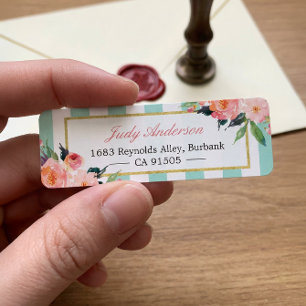 Elegant Chic Pink Flowers Mint Green Stripes