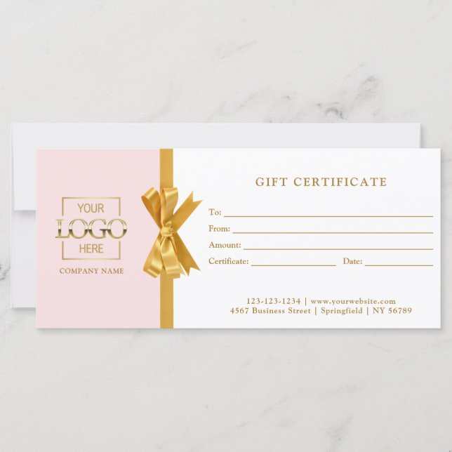 Elegant Chic Pink & Gold Business Gift Certificate (Front)